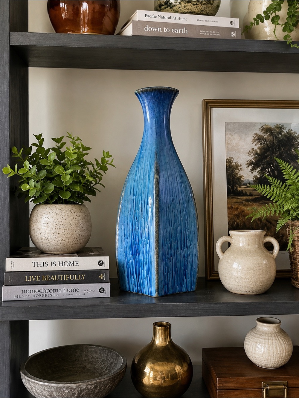 Blue Drip Glaze Studio Pottery Vase – Sculptural Art Pottery Decor